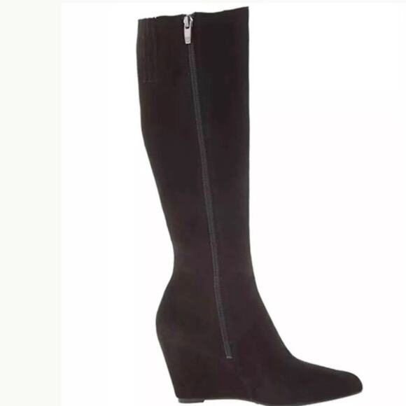 Via Spiga Black Genuine Suede Zip up tall wedge boots Size 8 1/2 - Picture 2 of 6